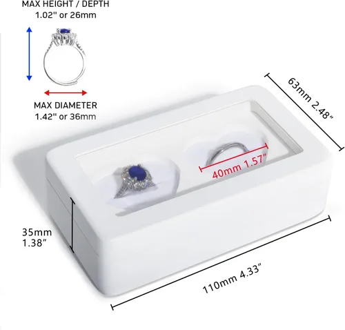 Miniatura 6 de Caja de anillos para ceremonia de boda, soporte de madera blanca con doble corazón para boda y compromiso (rectángulo blanco)