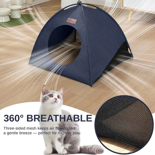 Miniatura 3 de Tienda de campaña piramidal desplegable para gatos y gatos pequeños de hasta 6.6 libras, resistente al agua, transpirable, plegable, con cojín