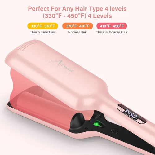 Miniatura 6 de Onduladora de cabello Aima Beauty Twins Mermaid de ondas sueltas de 32mm (1.25"), rizador de ondas anti-quemaduras, varita rizadora de 2 barriles
