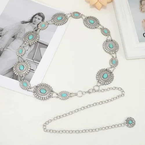 Miniatura 7 de WHIPPY Cinturón de cadena para mujer, correa de cadena de eslabones de metal, vaquera occidental, turquesa, para vestido