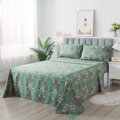 Miniatura 8 de FADFAY - Juego de sábanas de algodón percal de 4 piezas, sábana bajera con esquinas profundas, suaves, frescas, Matrimonial, estampado floral verde