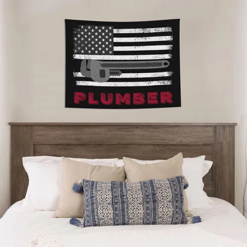 Miniatura 4 de Tapiz de bandera de fontanero de 29 x 37 pulgadas, decoración del hogar, decoración para colgar en la pared, dormitorio, fiesta, telón de fondo