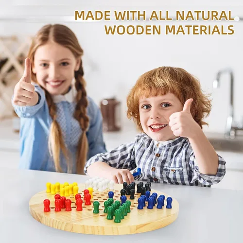 Miniatura 4 de Win SPORTS Tablero de damas chinas, juego de estrategia clásico y diversión para toda la familia, incluye 60 clavijas de madera en 6 colores, hechas