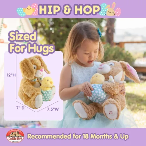 Miniatura 4 de Cuddle Barn - Hip & Hop Juguete de peluche interactivo animado conejo de Pascua que sostiene pollo en huevo canta y golpea a Peter Cottontail