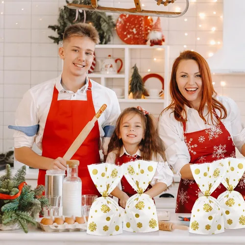 Miniatura 6 de Outus 100 piezas de bolsas de regalo de Navidad con copos de nieve y Santa Claus, bolsas planas de celofán de plástico para pastelería, galletas