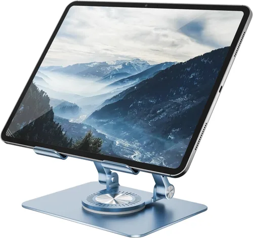 Miniatura 9 de Orlian Soporte para tablet con base giratoria de 360°, soporte ajustable de aluminio para tableta de doble varilla para escritorio, compatible
