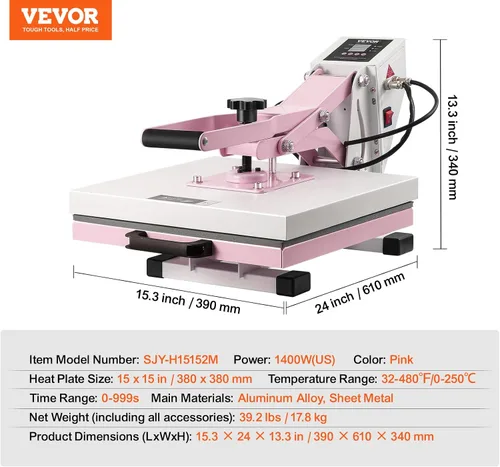 Miniatura 7 de Prensa de calor VEVOR, máquina de prensa de calor digital de 15 x 15 pulgadas, máquina de transferencia de calor deslizable, calentamiento rápido