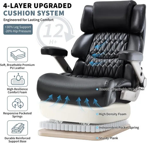 Miniatura 4 de Silla de oficina grande y alta, 700 libras, silla ejecutiva de escritorio grande con respaldo alto y brazos abatibles 3D, soporte lumbar ajustable
