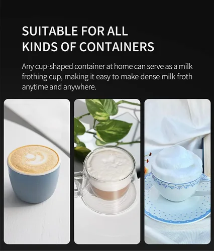 Miniatura 8 de Potente espumador de leche para café, mezclador de bebidas rápido de mano con batidor de acero inoxidable, agitador de mano a pilas - negro