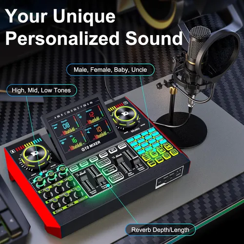 Miniatura 3 de Paquete de micrófono para podcast con mezclador de audio de tarjeta de sonido en vivo, paquete de equipo de podcast con micrófono de condensador