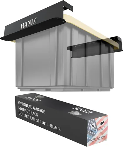 Miniatura 10 de Estante de almacenamiento de garaje con base en Estados Unidos, rieles de techo de metal resistente conectables, sistema de estantería de Negro