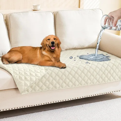 Miniatura 198 de Smiry Funda impermeable para cama de mascota, suave y lavable, para muebles, cama, sofá, reversible, a cuadros (30 x 53 pulgadas, color beige/beige)