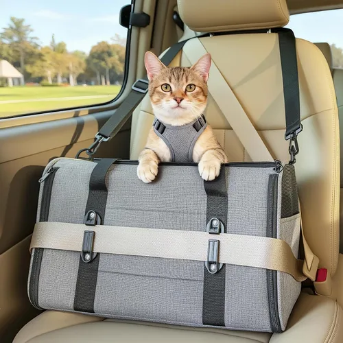 Miniatura 22 de PETSFIT Transportador de gatos de lados suaves con hebillas de seguridad patentadas, cremalleras bloqueables y correa de seguridad, transportador