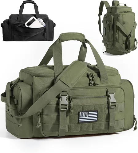 BAGSMART Bolsa táctica de gimnasio para hombres, bolsa de lona de 22 litros para viajes con compartimento para zapatos, mochila táctica 4 en 1 para