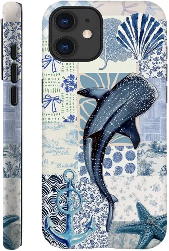 Miniatura 20 de DAIZAG Funda compatible con iPhone 13, funda duradera de protección contra golpes para niñas y mujeres, tema de retazos azul océano Tema