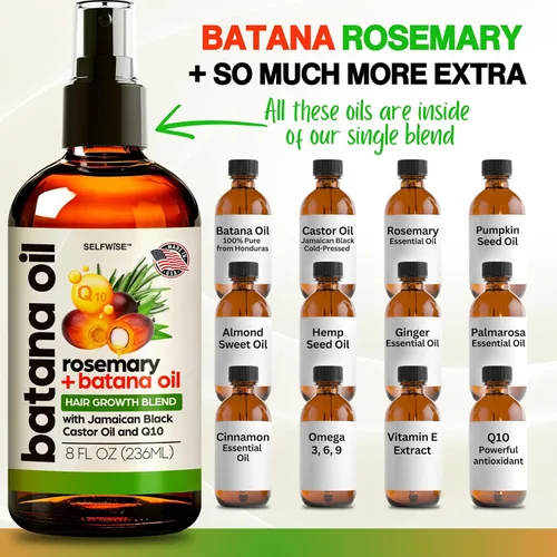 Miniatura 2 de SELFWISE Aceite de batana para el crecimiento del cabello con ricino de romero, 100% puro, orgánico, prensado en frío, sin refinar de Honduras por