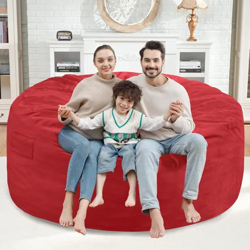 Miniatura 300 de Puf de 5 pies, puf grande con relleno de espuma viscoelástica, sofá puff esponjoso con funda de terciopelo holandés, puf redondo para sala de estar
