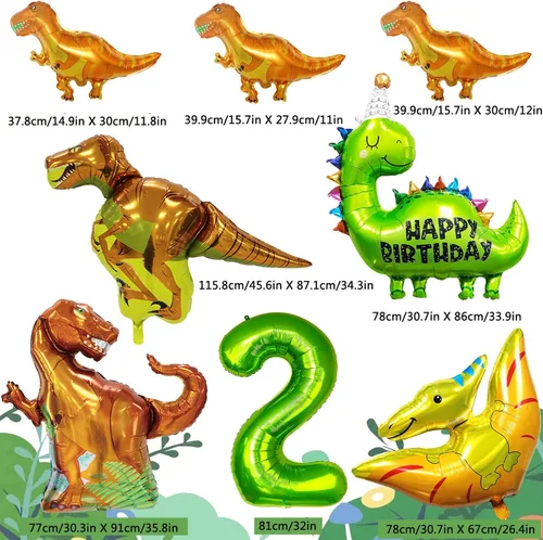 Miniatura 3 de Suministros para fiesta de cumpleaños de dinosaurios, decoraciones de fiesta de dinosaurios con globos, pancarta, decoración para pasteles