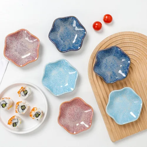 Miniatura 5 de Juego de 6 Cuencos de Inmersión de Cerámica, Platos para Salsa de Soja, Tazas para Salsas de 2 oz, Platos Laterales Pequeños Redondos de Crisantemo