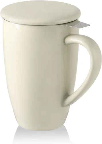 Miniatura 8 de Sweejar Taza infusora de té de porcelana con tapa, taza de té de 16 onzas con coladores para té de hojas sueltas, taza de café apta para microondas