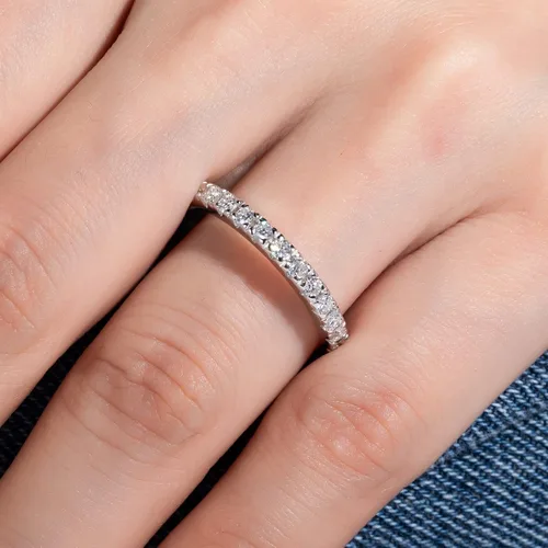 Miniatura 8 de Anillos de Eternidad de Moissanita 1cttw Color D Claridad VVS1 Corte Redondo Brillante Plata de Ley S925 Apilables Bandas de Boda y Aniversario