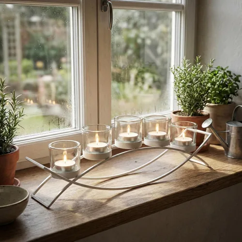Miniatura 8 de Seraphic - Porta velas arqueado de hierro para centro de mesa Blanco