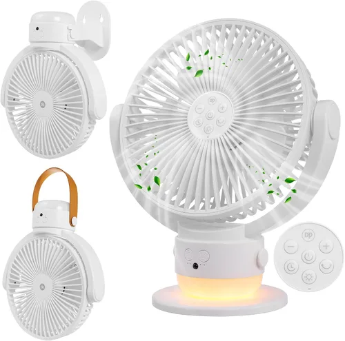 Miniatura 8 de OGZ Ventilador portátil inalámbrico para viajes con temporizador remoto, ventilador de escritorio pequeño de 7 pulgadas con luz nocturna LED