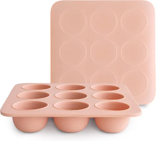 mushie Bandeja de silicona para congelador de alimentos para bebés con tapa, 9 tazas x 1.5 onzas, contenedor de almacenamiento sin BPA (rubor)