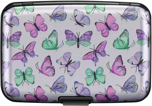 Miniatura 74 de ELFISH Mini cartera de aluminio RFID para tarjetas de crédito, funda de identificación de metal para hombres y mujeres, Happy Flower, Cartera Rfid