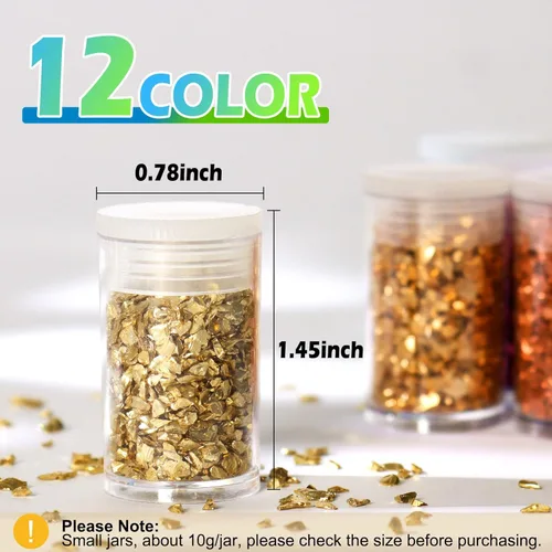 Miniatura 2 de Matio 12 colores de cristal triturado con purpurina irregular, 4.23 onzas/120g chips de vidrio roto triturado para joyería epoxi de resina, Metálico