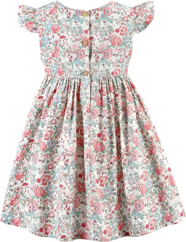 Miniatura 3 de Vestido casual de algodón con estampado floral vintage para niñas 2T-12, para primavera, verano, otoño, ropa de Pascua