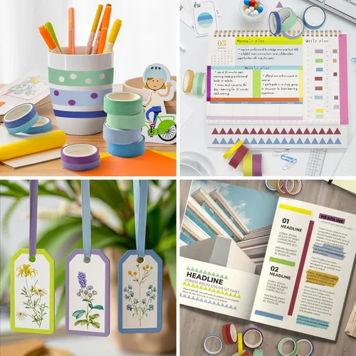 Miniatura 5 de WAPETASHI - Juego de cinta Washi de 40 rollos, 2 tamaños de cinta decorativa arco iris para álbumes de recortes y diarios