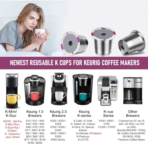 Miniatura 2 de Tazas reutilizables K Cups para Keurig, cápsulas de café reutilizables universales de acero inoxidable, cápsulas K recargables únicas para máquinas