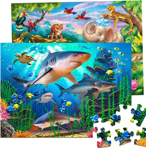 Rompecabezas para niños de 4 a 8 años – 2 x 60 piezas rompecabezas para niños de 3 a 5 6 a 8 años – Juguete para aprender animales del océano y del