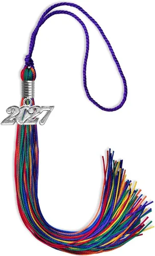 Miniatura 108 de Endea Graduation Borla de triple color con gota de fecha plateada (negro/dorado/granate, 2020)
