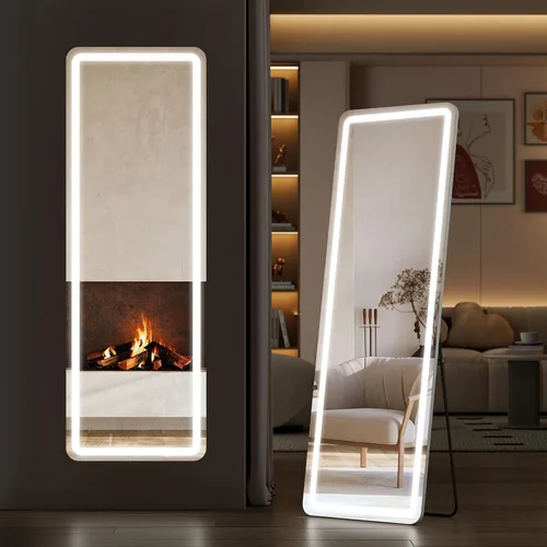 Miniatura 9 de Sweetcrispy Espejo Arqueado de Cuerpo Entero con Luces LED, Espejo de Piso Iluminado de 63"x21" con Atenuación e Iluminación de 3 Colores, Soporte