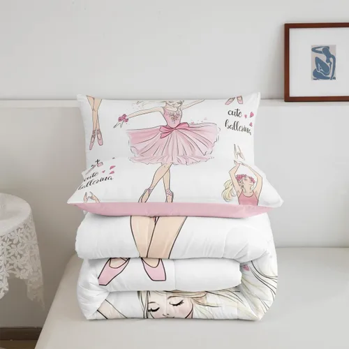 Miniatura 4 de Erosebridal Juego de ropa de cama de princesa de ballet, tamaño Queen, juego de edredón de 3 piezas para niñas bailarinas de ballet, lindo juego