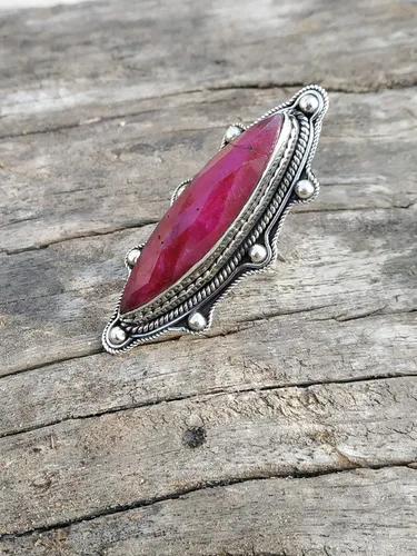 Miniatura 6 de Ruby Ring, Bohemian Jewelry, Long Ring, Eye Shape, Bridesmaids Gift, Promise Engagement Ring, 925 Sterling Silver Ring, Full Finger Jewelry