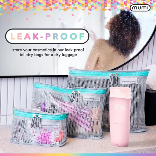 Miniatura 3 de MUMI Juego de 3 neceseres de viaje – Bolsas de aseo resistentes al agua para mujeres y hombres – Bolsas transparentes para artículos de tocador