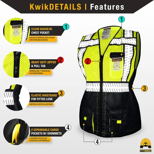Miniatura 2 de KwikSafety - Charlotte, NC - SHERIFF & SPECIALIST Chaleco de Seguridad para Mujer ANSI OSHA Negro Clase 2 Mujer
