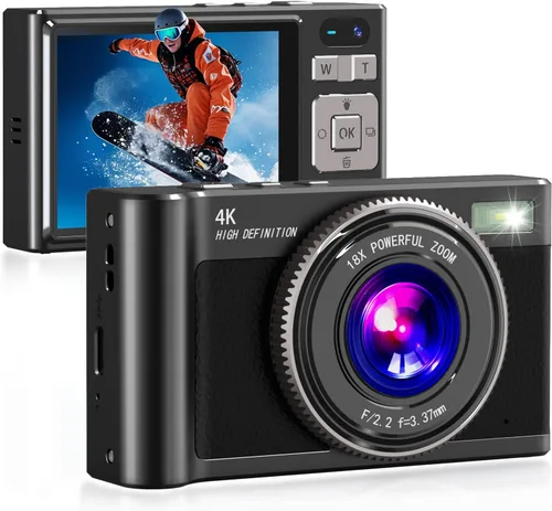 Miniatura 8 de Forc Cámara digital, cámara de fotos 4K con tarjeta de 64 GB, video antivibraciones con zoom 18X, cámara vintage para camping, viajes, vlogging