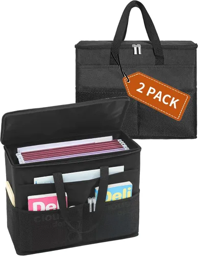Qozary Paquete de 2 Cajas Organizadoras de Carpetas de Archivos - Bolsa Portátil para Archivos Colgantes con Tapas, Caja Organizadora de Archivos