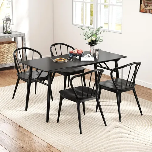 Miniatura 4 de Giantex Juego de 2 sillas de comedor de madera, sillas de cocina Windsor negras con respaldo alto de husillo y patas de madera de goma, asiento