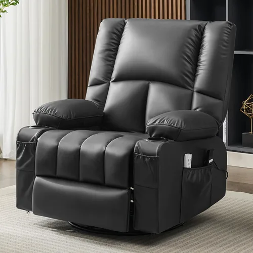 Miniatura 9 de Sillas Reclinables de Gran Tamaño para Adultos, Sillón Reclinable Giratorio Mecedora con Calor y Masaje Lazy Boy, Sillas Reclinables Asiento