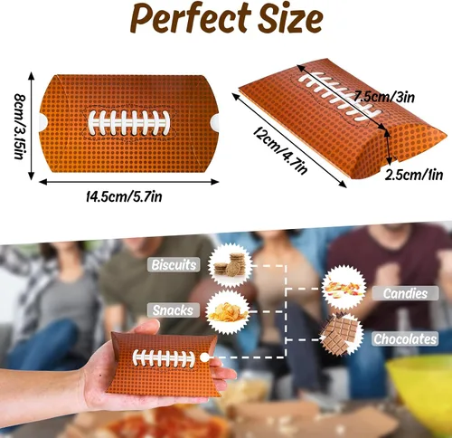 Miniatura 2 de AnyDesign Paquete de 50 cajas de golosinas de fiesta de fútbol, cajas de almohadas temáticas de juegos deportivos, cajas de golosinas surtidas