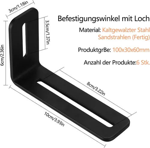 Miniatura 2 de 6 soportes en L ajustables ranurados, soporte negro en forma de L con 2 agujeros ranurados, soportes de esquina en ángulo recto de metal de 90
