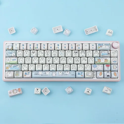 Miniatura 3 de Hyekit teclas PBT MOA Profile MOGUMOGU Oso de broma lindo teclas 147 teclas juego de teclas de sublimación japonesas de dibujos animados kawaii