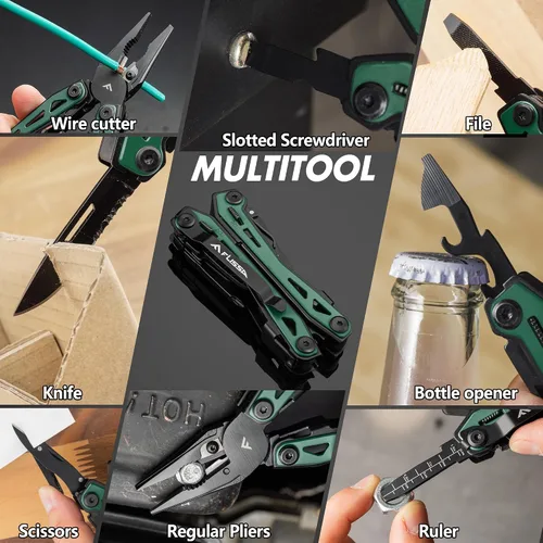 Miniatura 6 de FLISSA Alicates multiherramientas 16 en 1, regalos para hombres, multiherramienta EDC de acero inoxidable con cuchillo de bolsillo, clip