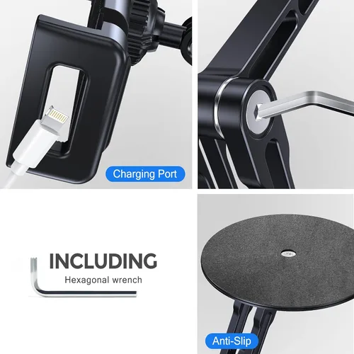 Miniatura 4 de Soporte para tableta para iPad, ajustable con base giratoria de 360 grados para escritorio, soporte giratorio de aluminio para tableta compatible