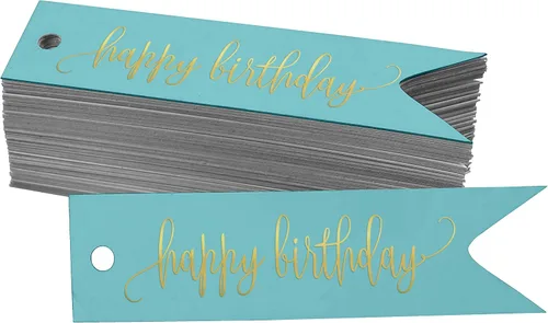 Paquete de 50 etiquetas colgantes de papel de aluminio dorado real para cumpleaños